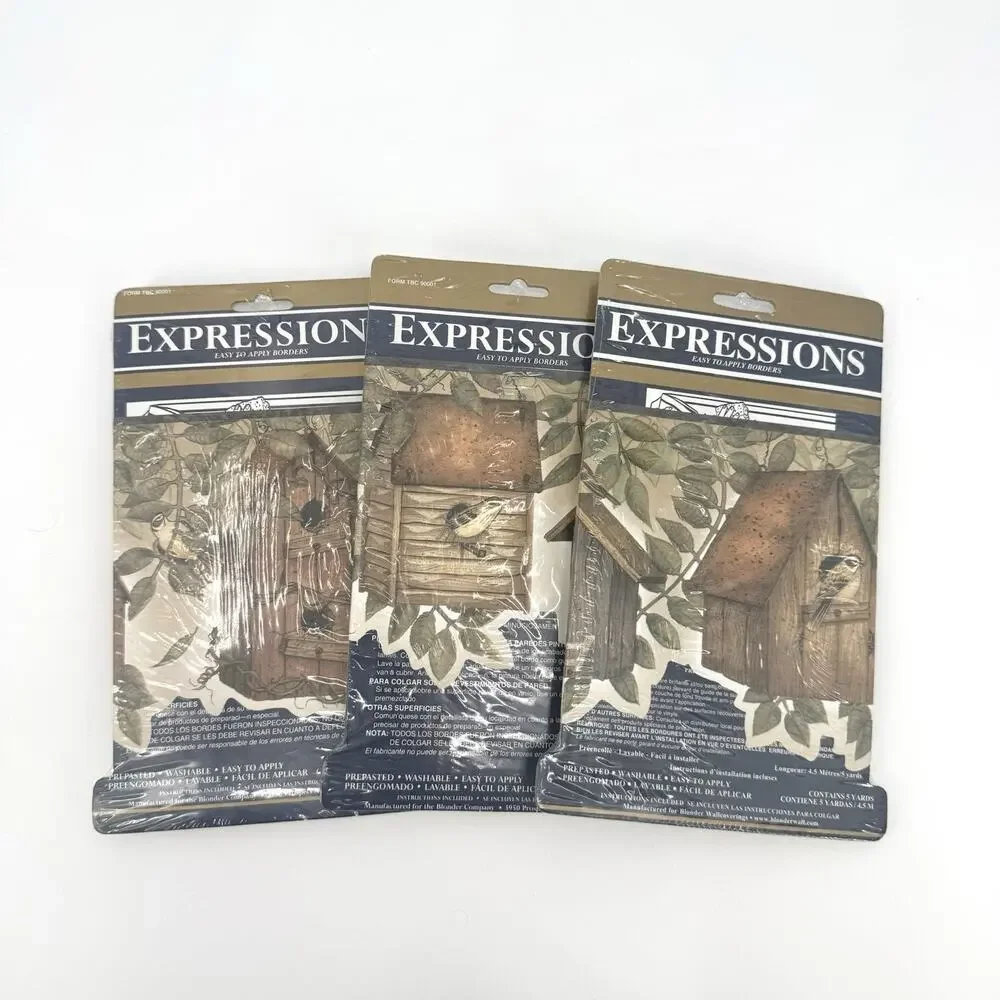 Vtg Expressions Wall Border Birdhouses 5 Yds Lot of 3 Prepasted SB 10250B NOS